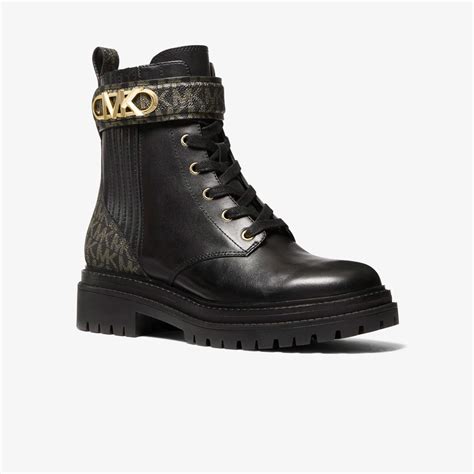 Michael Kors Natural Stark Logo And Leather Combat Boot